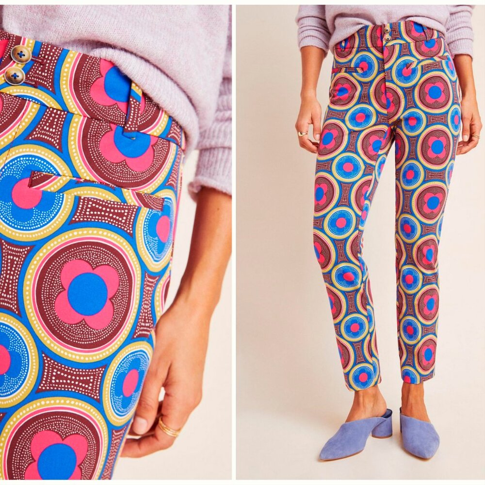 Anthropologie The Essential Slim Trousers Abstract Motif Size 4 NWOT